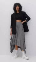 Asimetrična suknja s gumenim strukom u sivom dizajnu