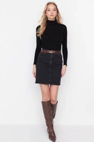 Ženska kratka crna traper mini suknja jeftina