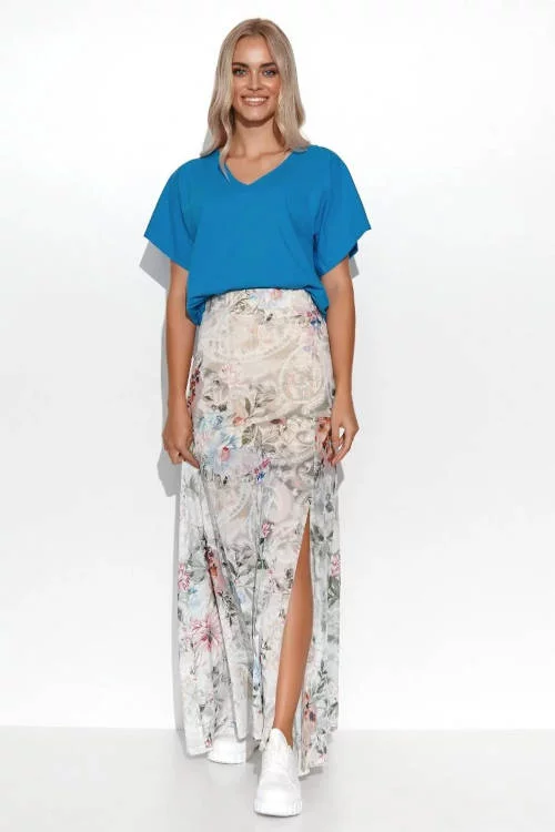 Cvjetna maxi suknja s atraktivnim prorezom i elastičnim strukom
