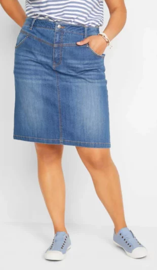 Rastezljiva traper mini suknja za punije