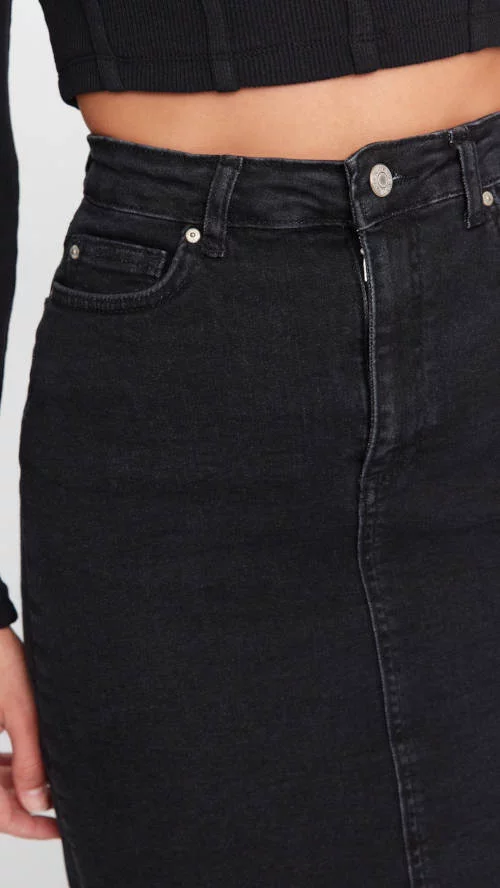 Crna teksas ženska suknja sa džepovima