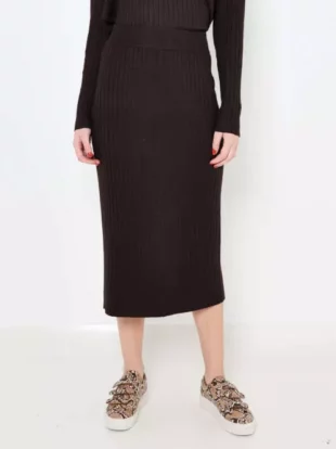 Smeđa pletena suknja CAMAIEU udobne midi dužine