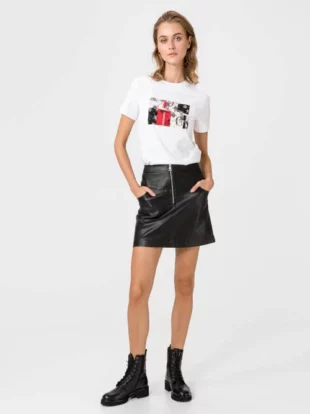 Kratka crna kožna suknja Calvin Klein