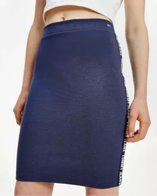 Suknja Tommy Jeans u plavoj boji s elastičnim strukom